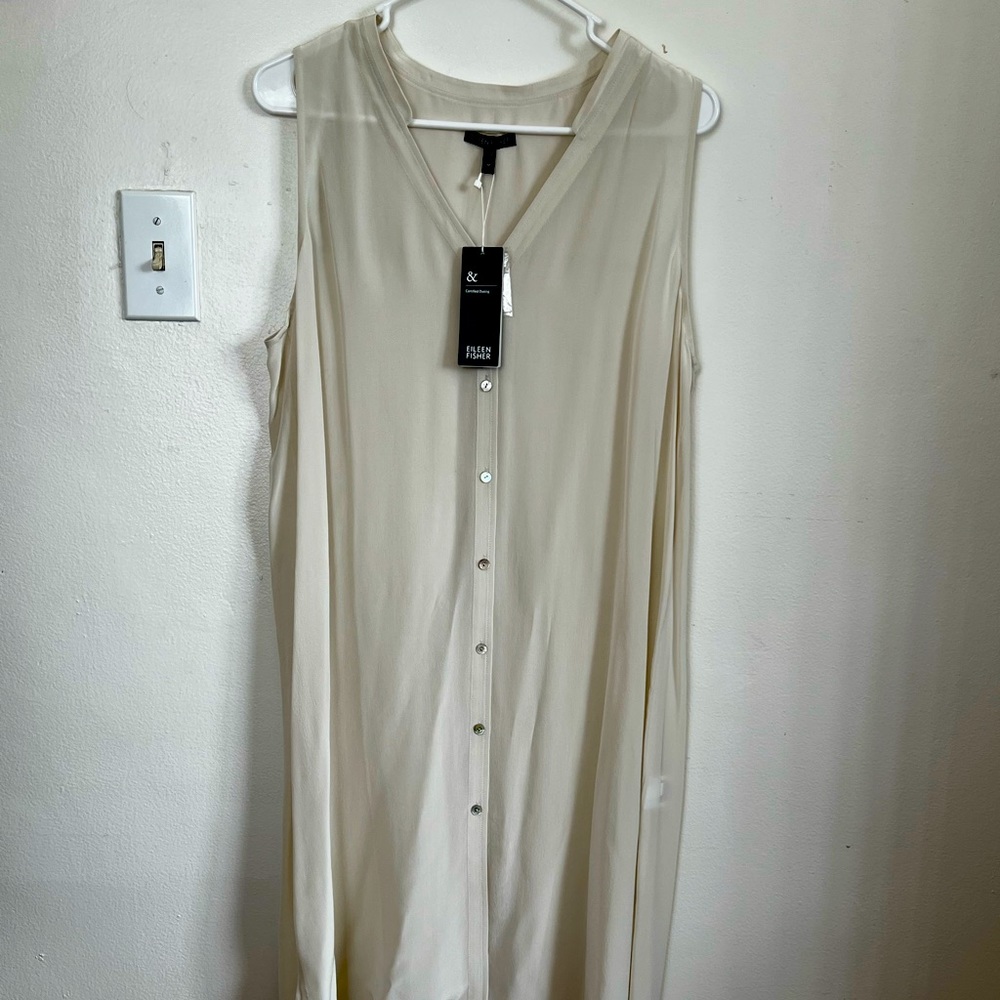 Eileen Fisher 100% Silk High Lo Sleeveless Dress Size M NWT
